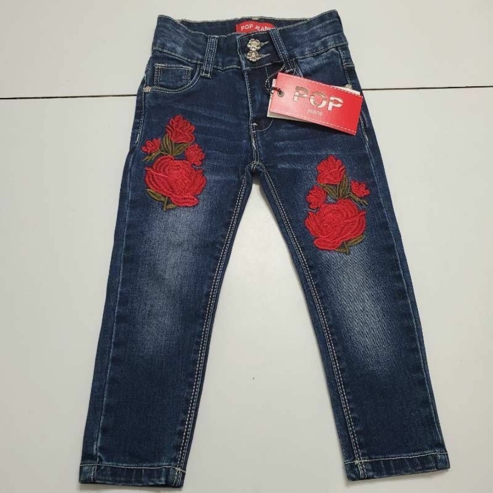 Pop Jeans Girls Skinny Denim Blue Floral Embroidered Stretch Pockets 10 New